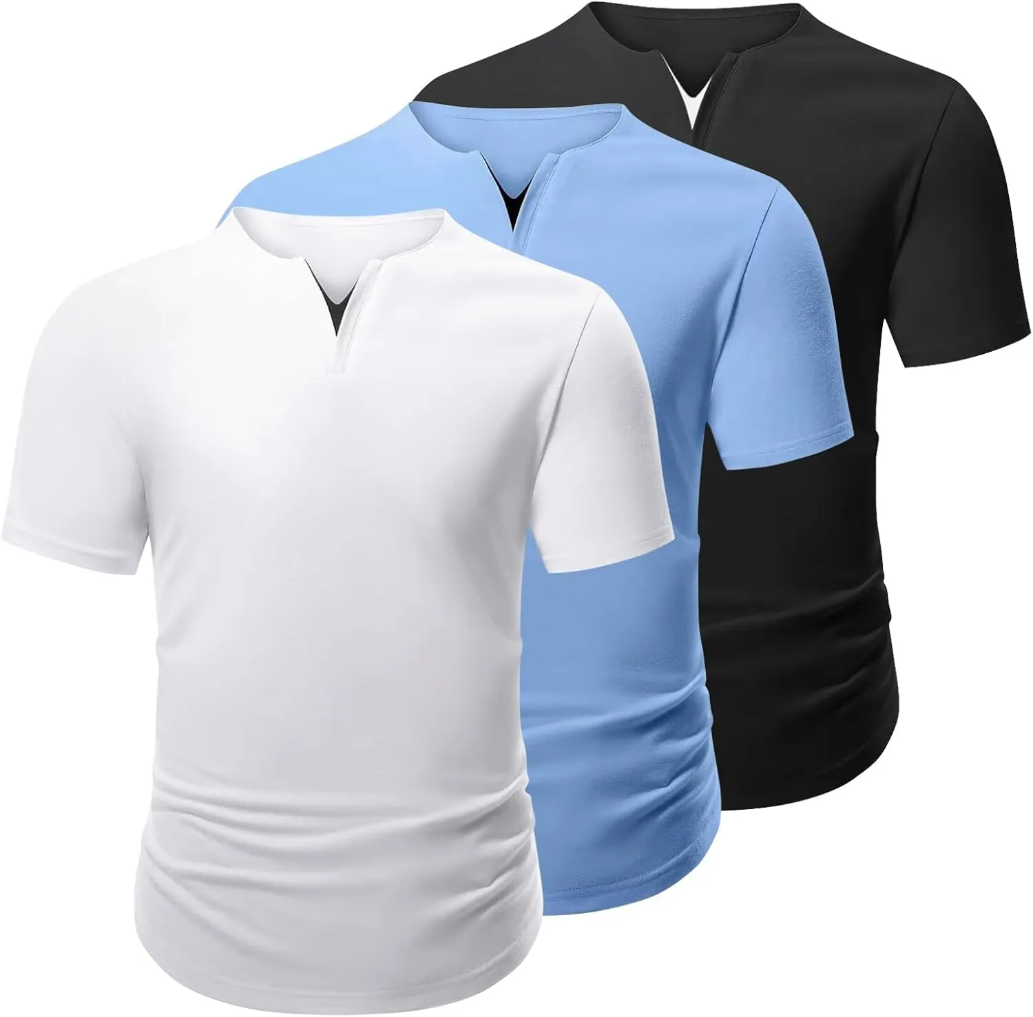 Mens 3 Pack T Shirts Casual Fashion Longline V-Neck Shirt Tee
