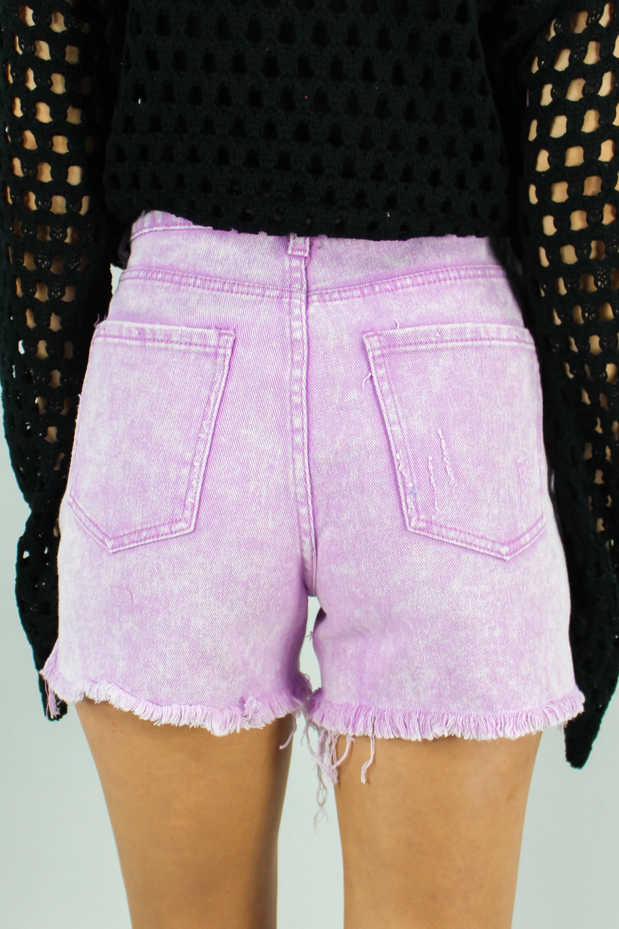 Mid Length High Rise Denim Shorts