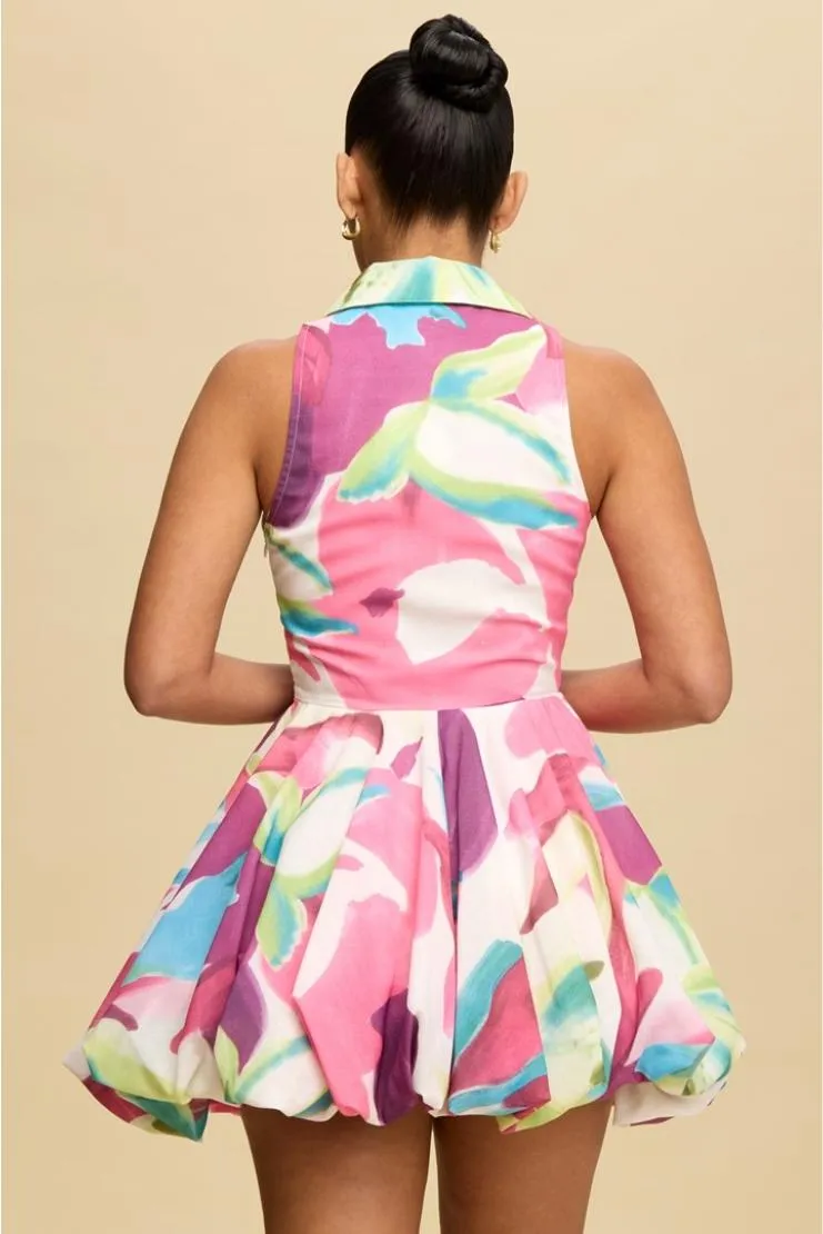 Mirabel Abstract Bubble Hem Mini Shirt Dress