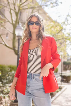 Monique Long Sleeve Notched Lapel Blazer Red
