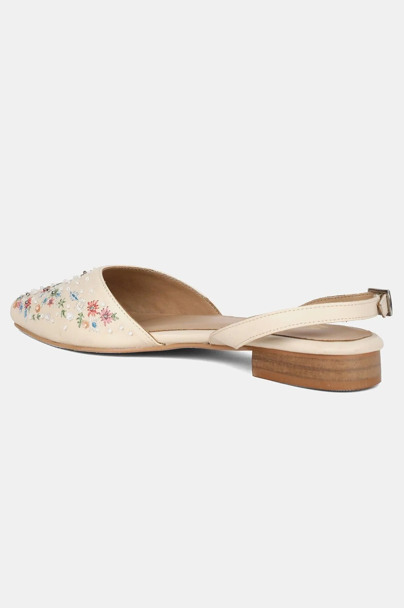 Off-white Pointed Toe Embroidered Flat