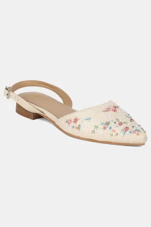 Off-white Pointed Toe Embroidered Flat