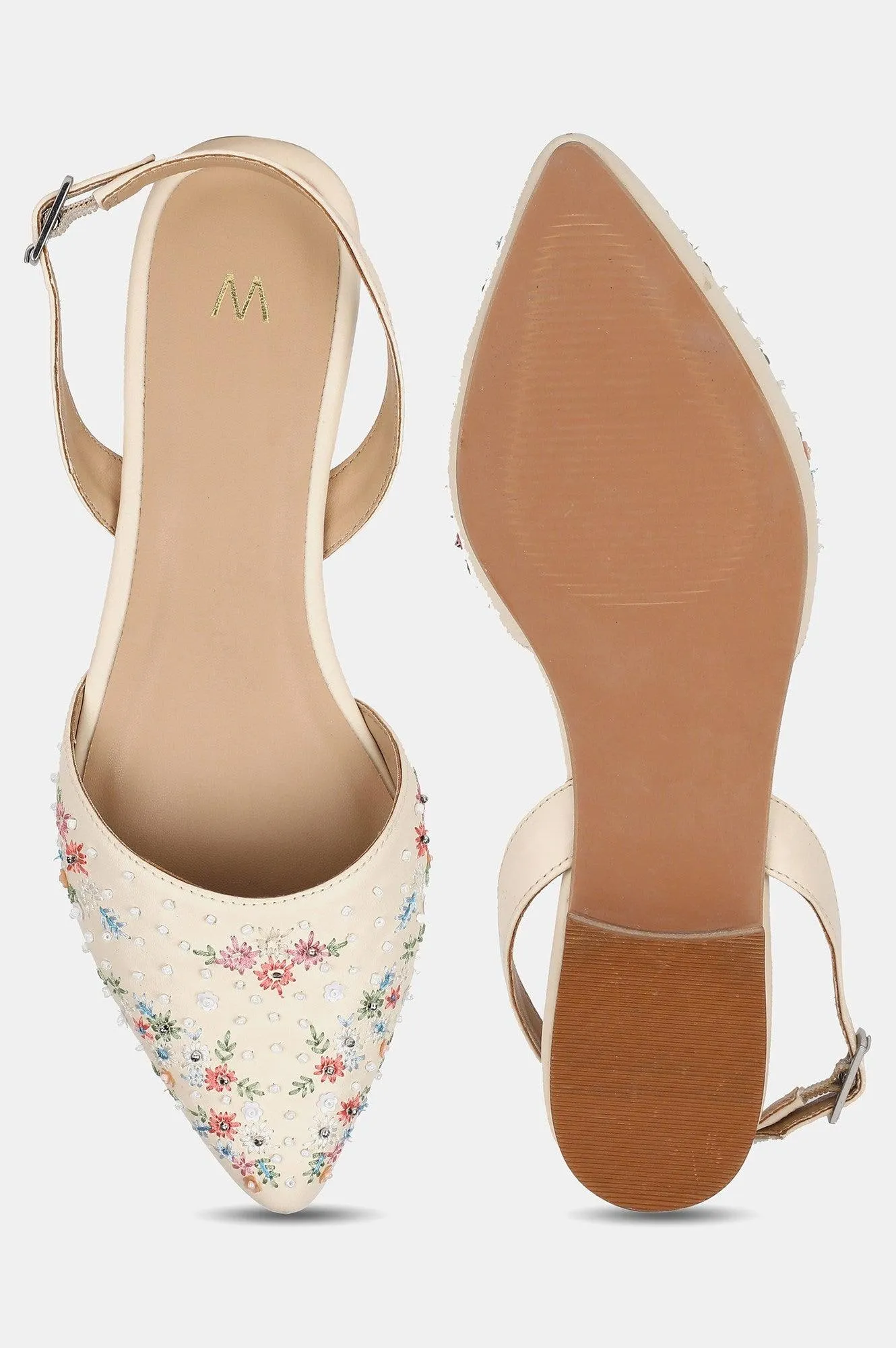 Off-white Pointed Toe Embroidered Flat