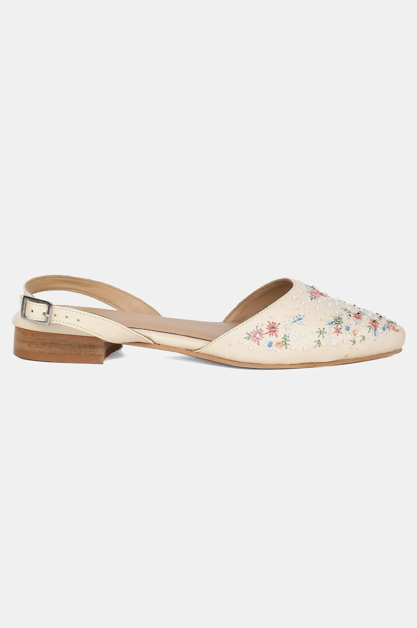 Off-white Pointed Toe Embroidered Flat