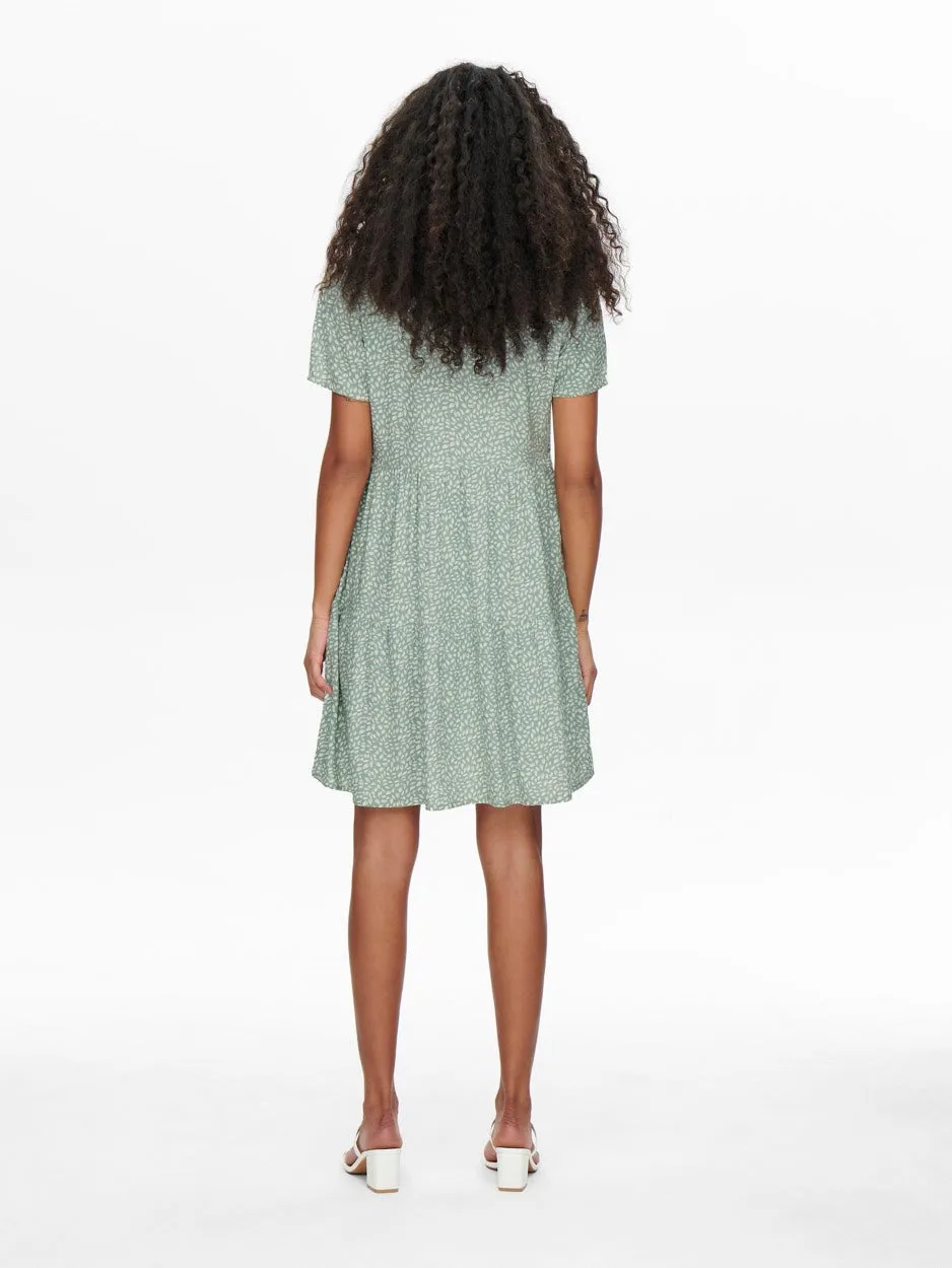 Onlzally Life S/s Thea Dress Noos P - Groen Dessin