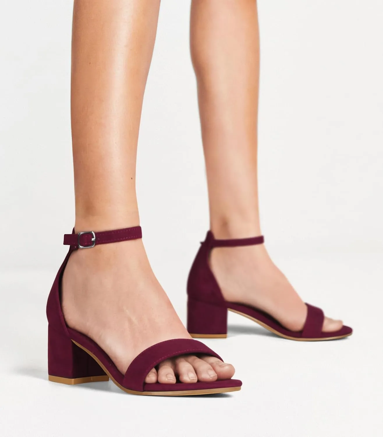 PARTY Women's Open Toe Ankle Strap Low Block Chunky Heels Sandals