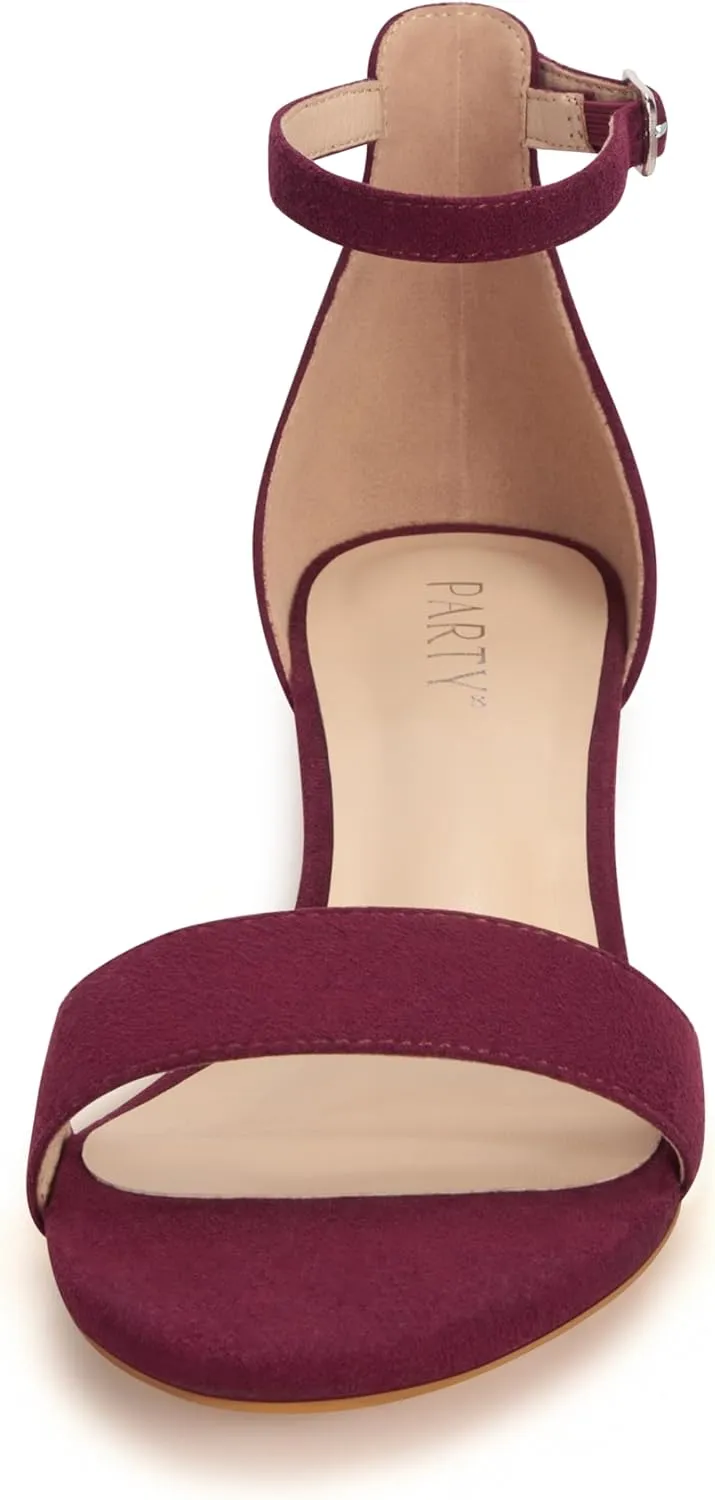 PARTY Women's Open Toe Ankle Strap Low Block Chunky Heels Sandals