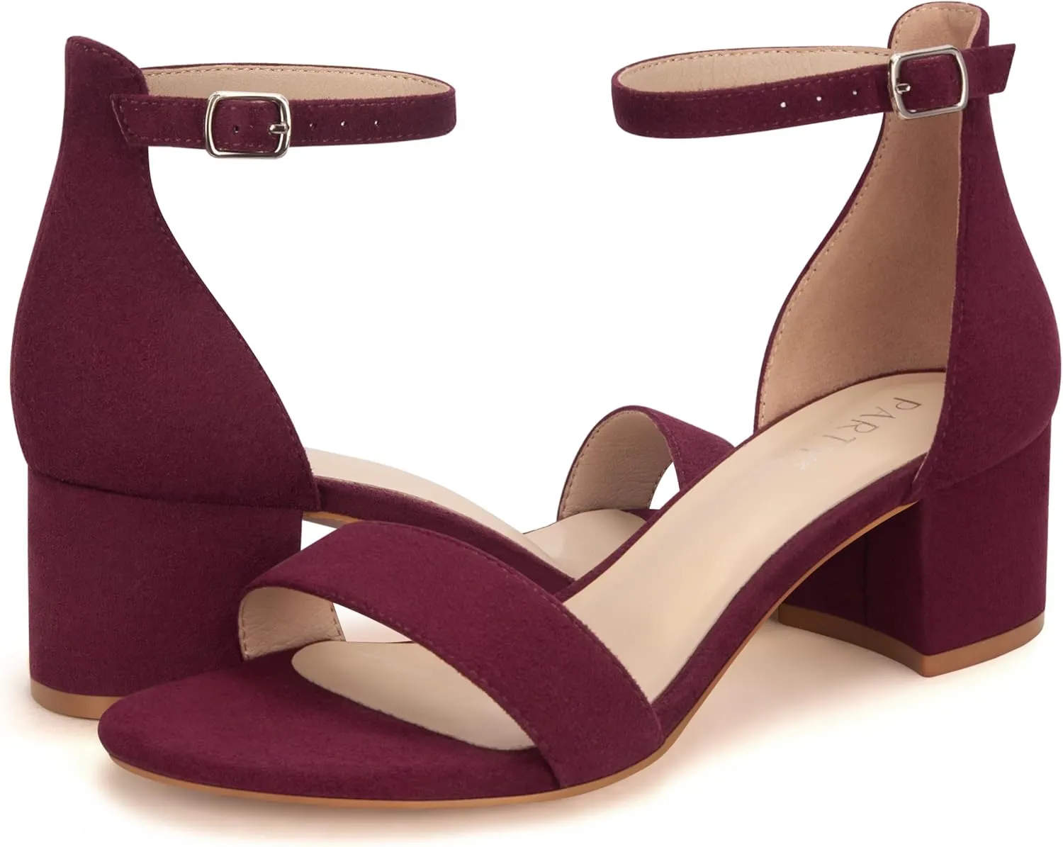 PARTY Women's Open Toe Ankle Strap Low Block Chunky Heels Sandals