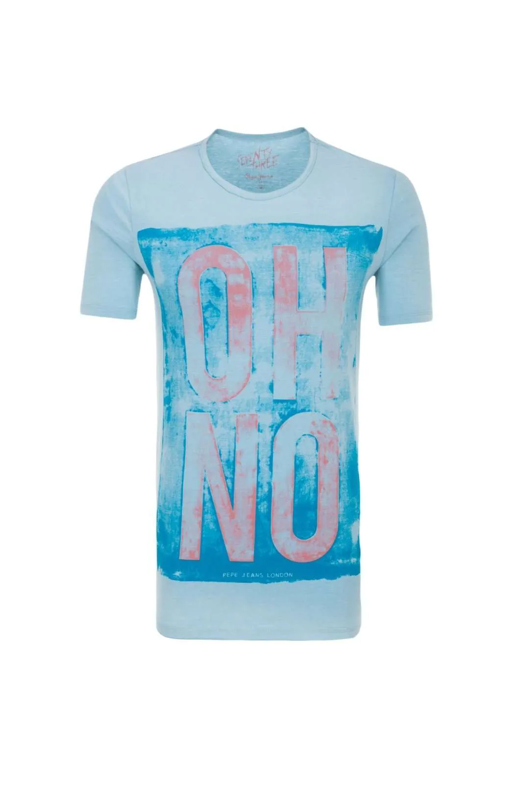 Pepe Woodford Oh No Print Men's T-Shirt - Light Blue