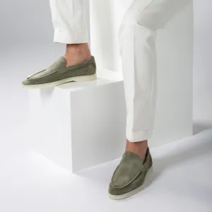 PIstacho Green Suede Athena Yatch Loafers with White Soles - Summer 2024 Collection