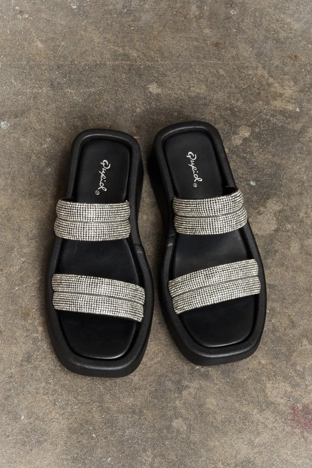 Qupid Bright Intellect Black Rhinestone Sandals