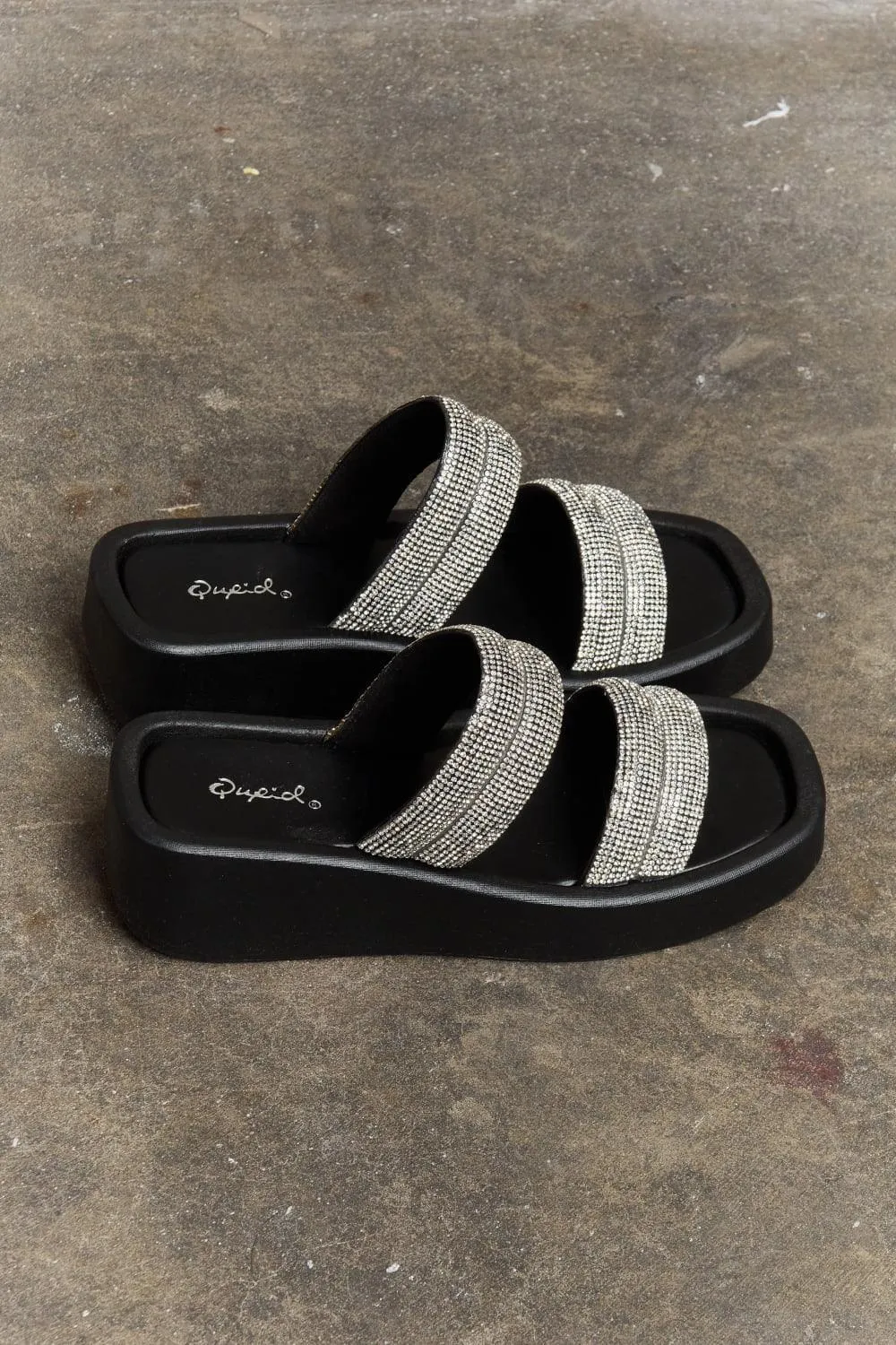 Qupid Bright Intellect Black Rhinestone Sandals