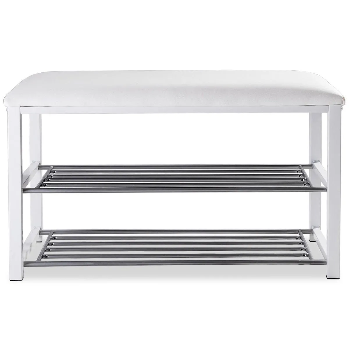 Shoe Rack 2Tier Metal Bench Cushioned Soft Seat Stool Organizer Entryway