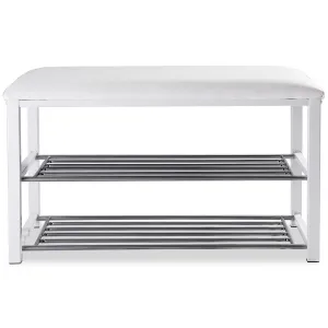 Shoe Rack 2Tier Metal Bench Cushioned Soft Seat Stool Organizer Entryway