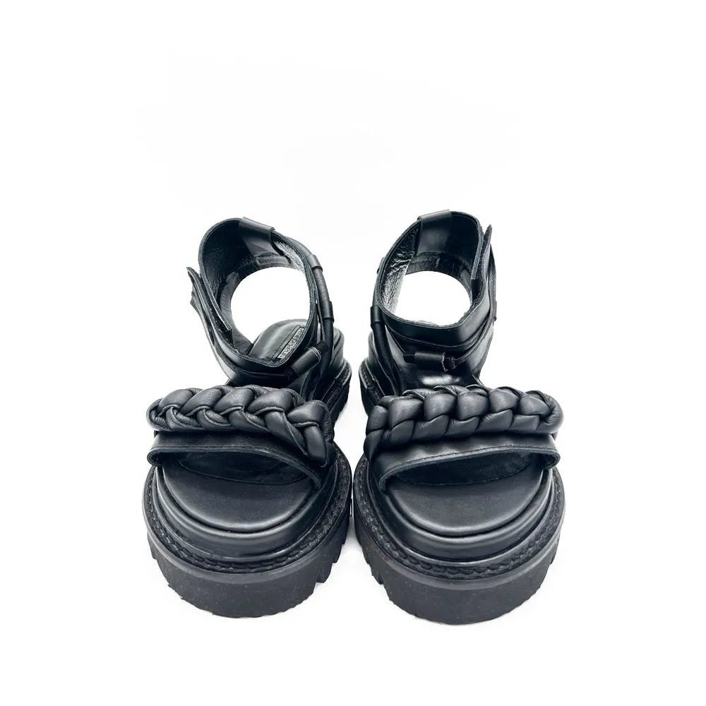 SHR Braided Sunrise black leather sandals