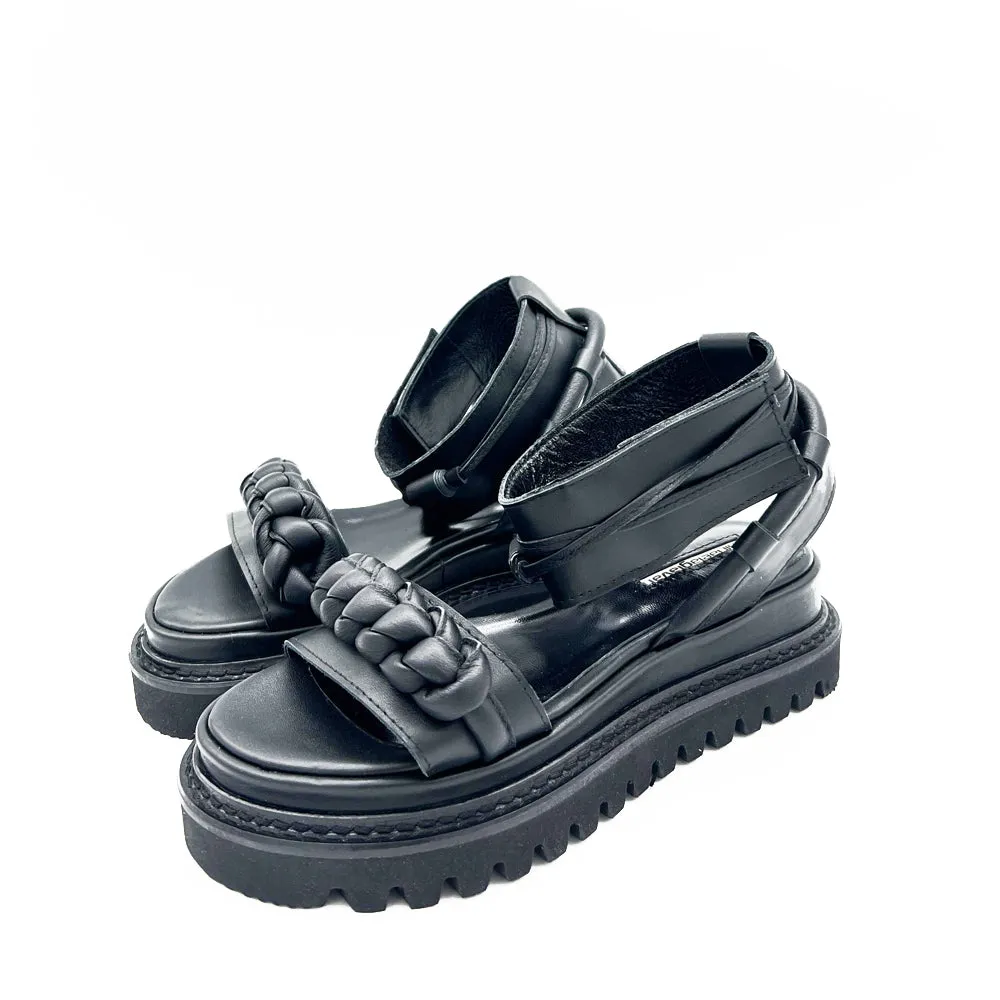 SHR Braided Sunrise black leather sandals