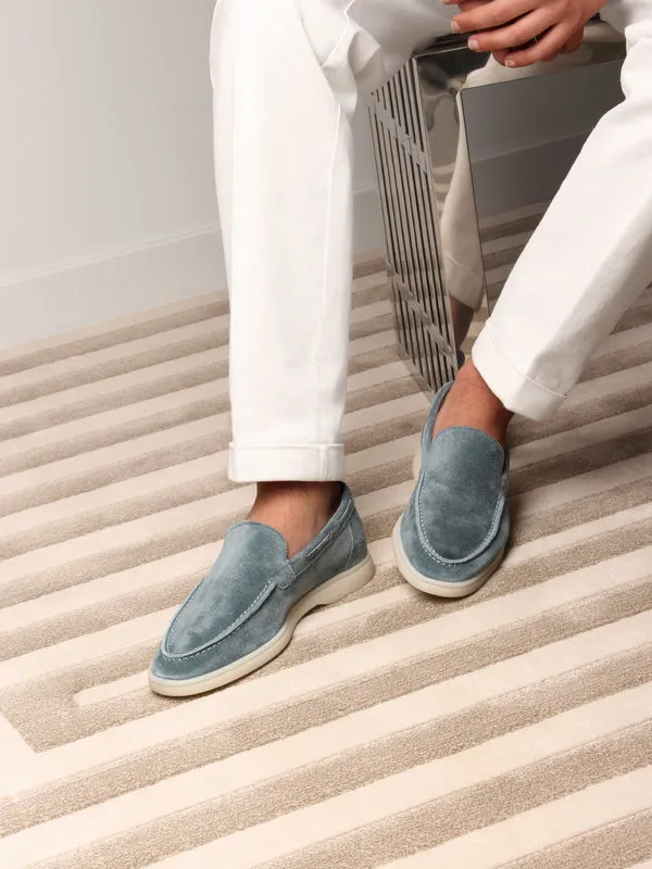 Sky Blue Suede Athena Yatch Loafers with White Soles - Summer 2024 Collection