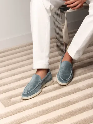 Sky Blue Suede Athena Yatch Loafers with White Soles - Summer 2024 Collection