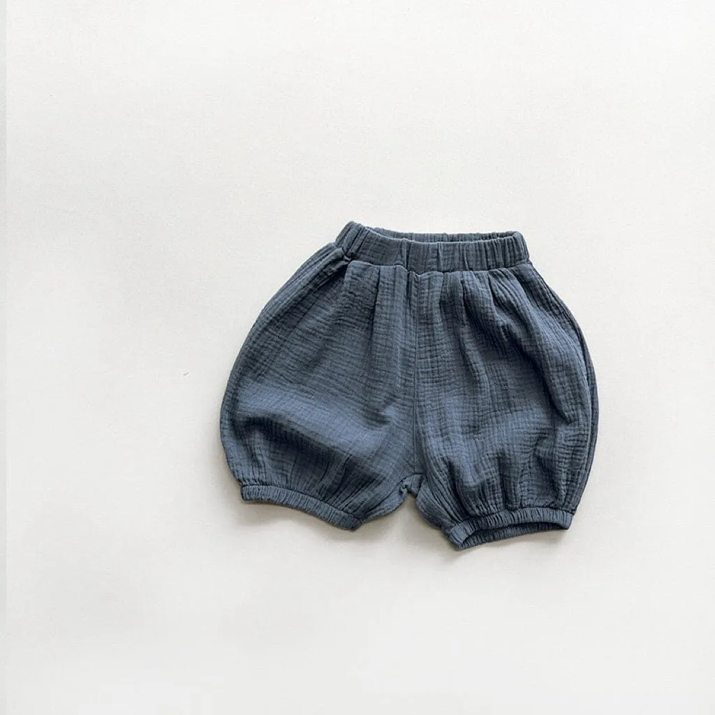 Solid Color Linen Pleated Bloomer Shorts
