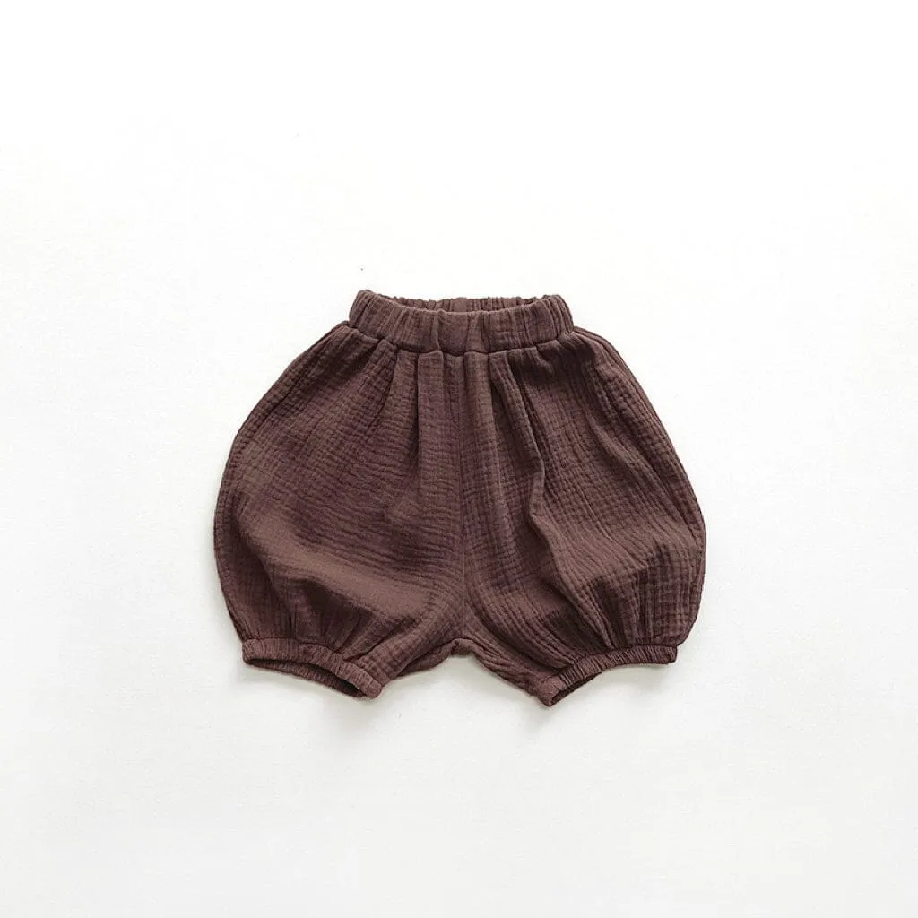 Solid Color Linen Pleated Bloomer Shorts