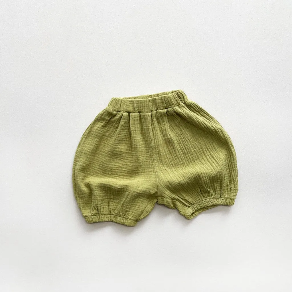 Solid Color Linen Pleated Bloomer Shorts