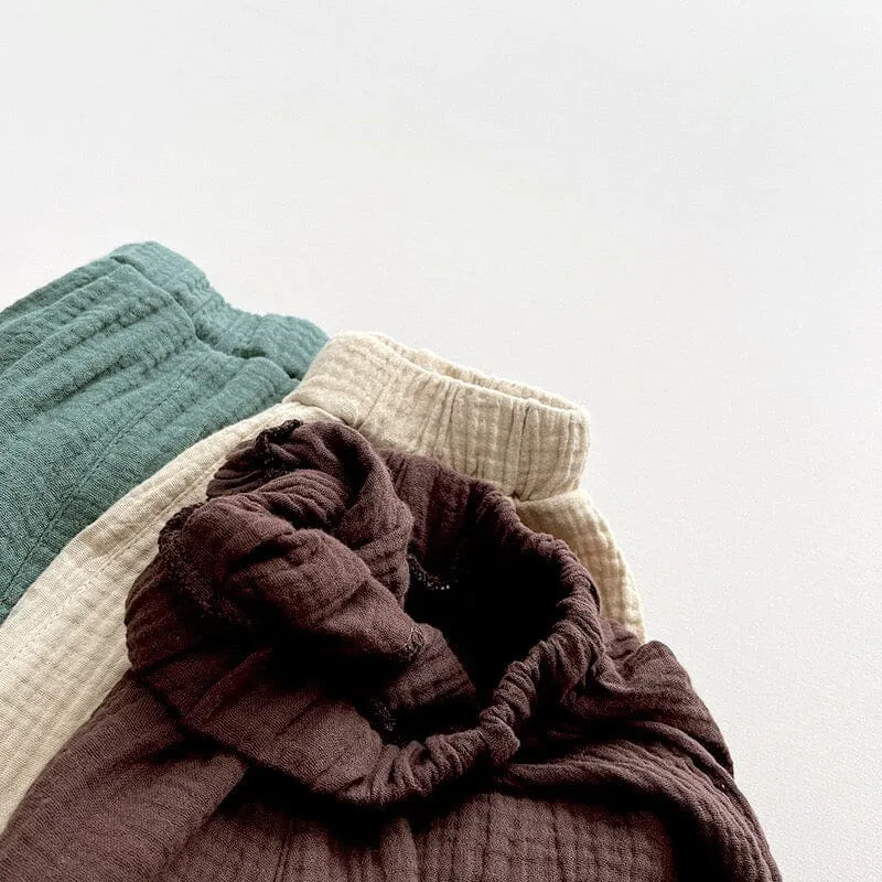 Solid Color Linen Pleated Bloomer Shorts