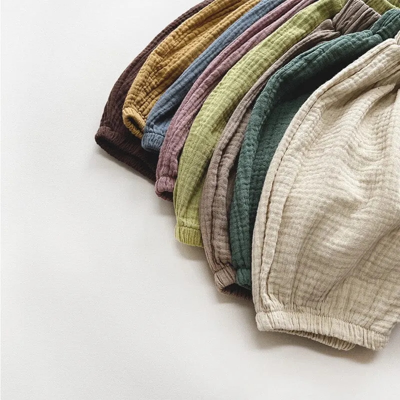 Solid Color Linen Pleated Bloomer Shorts