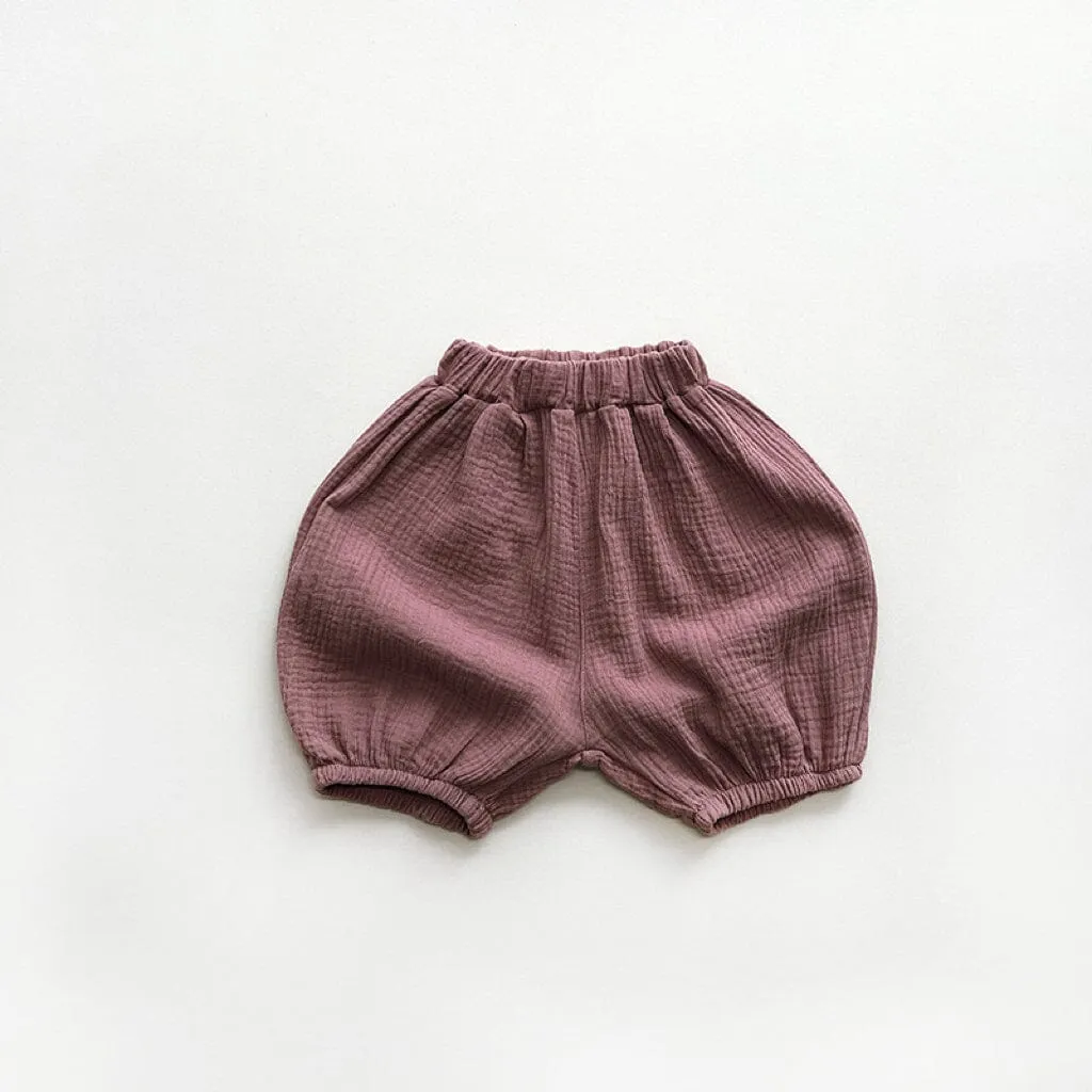 Solid Color Linen Pleated Bloomer Shorts