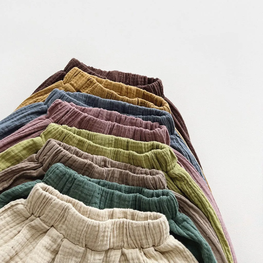 Solid Color Linen Pleated Bloomer Shorts