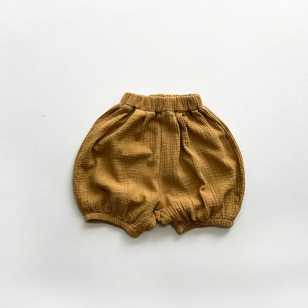 Solid Color Linen Pleated Bloomer Shorts