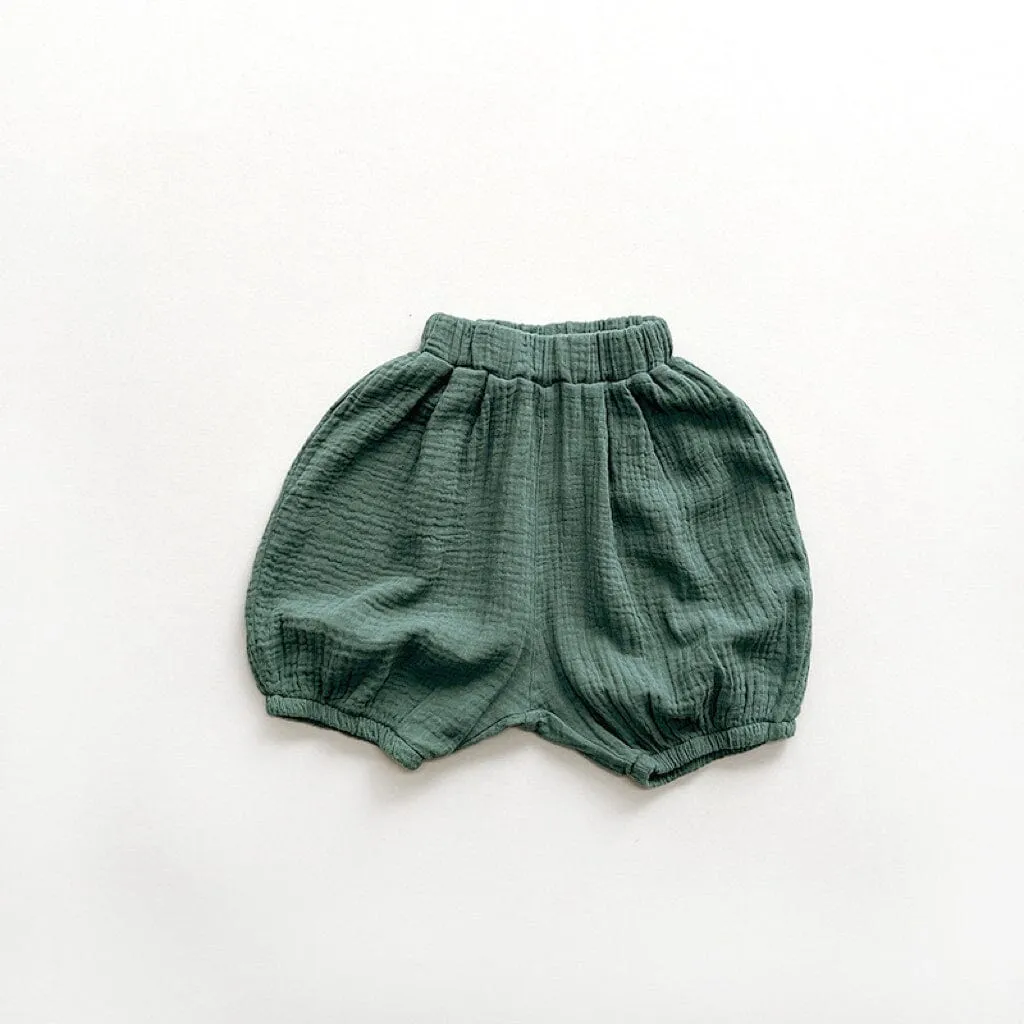 Solid Color Linen Pleated Bloomer Shorts