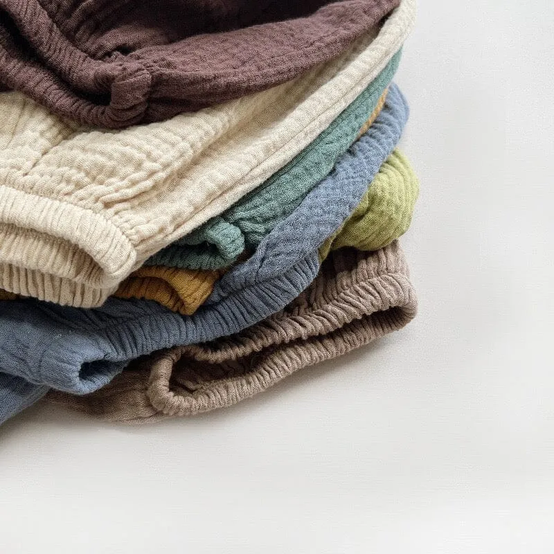 Solid Color Linen Pleated Bloomer Shorts