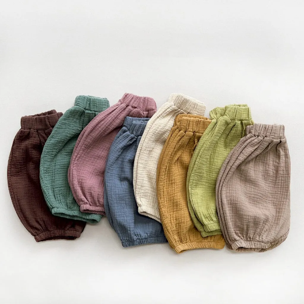 Solid Color Linen Pleated Bloomer Shorts