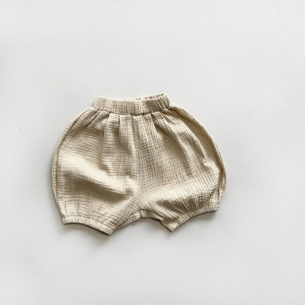 Solid Color Linen Pleated Bloomer Shorts