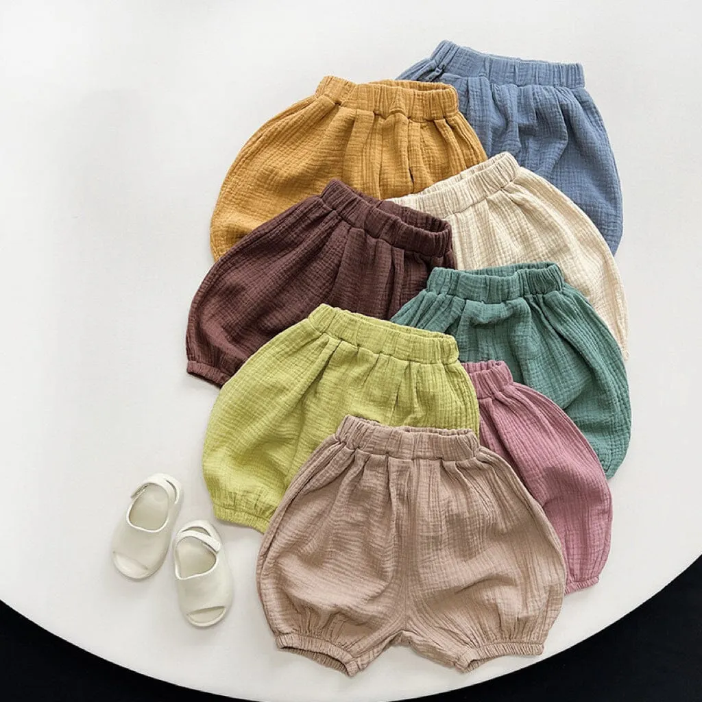 Solid Color Linen Pleated Bloomer Shorts