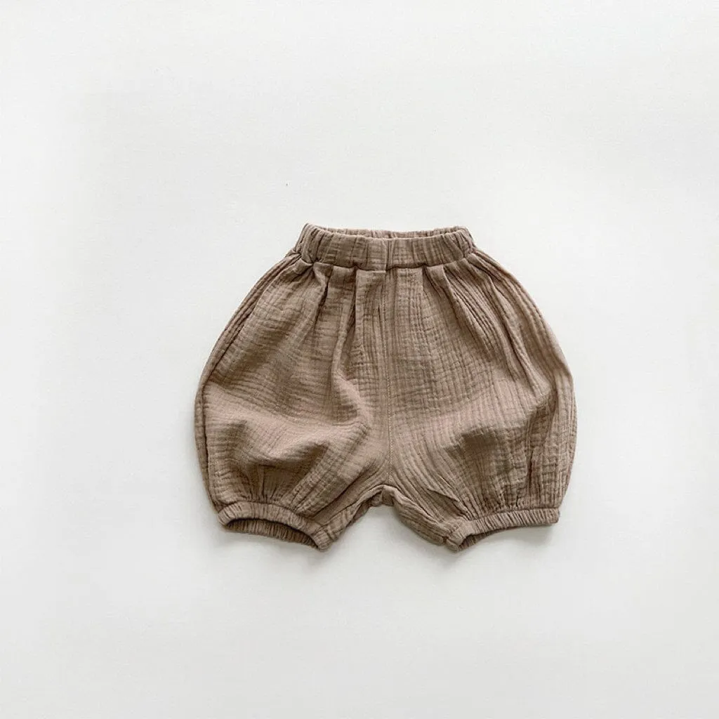 Solid Color Linen Pleated Bloomer Shorts
