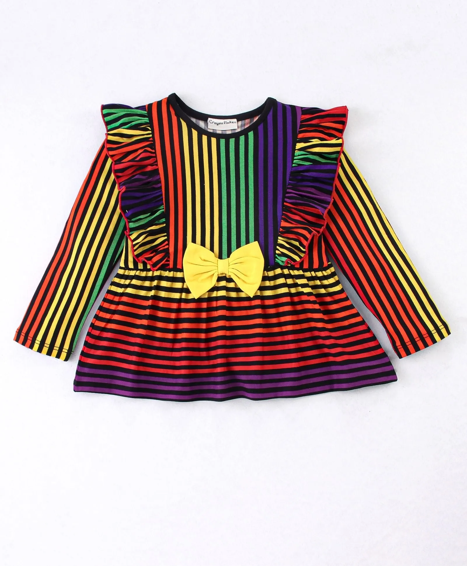 Striped Print Frilled Top Leggings Set