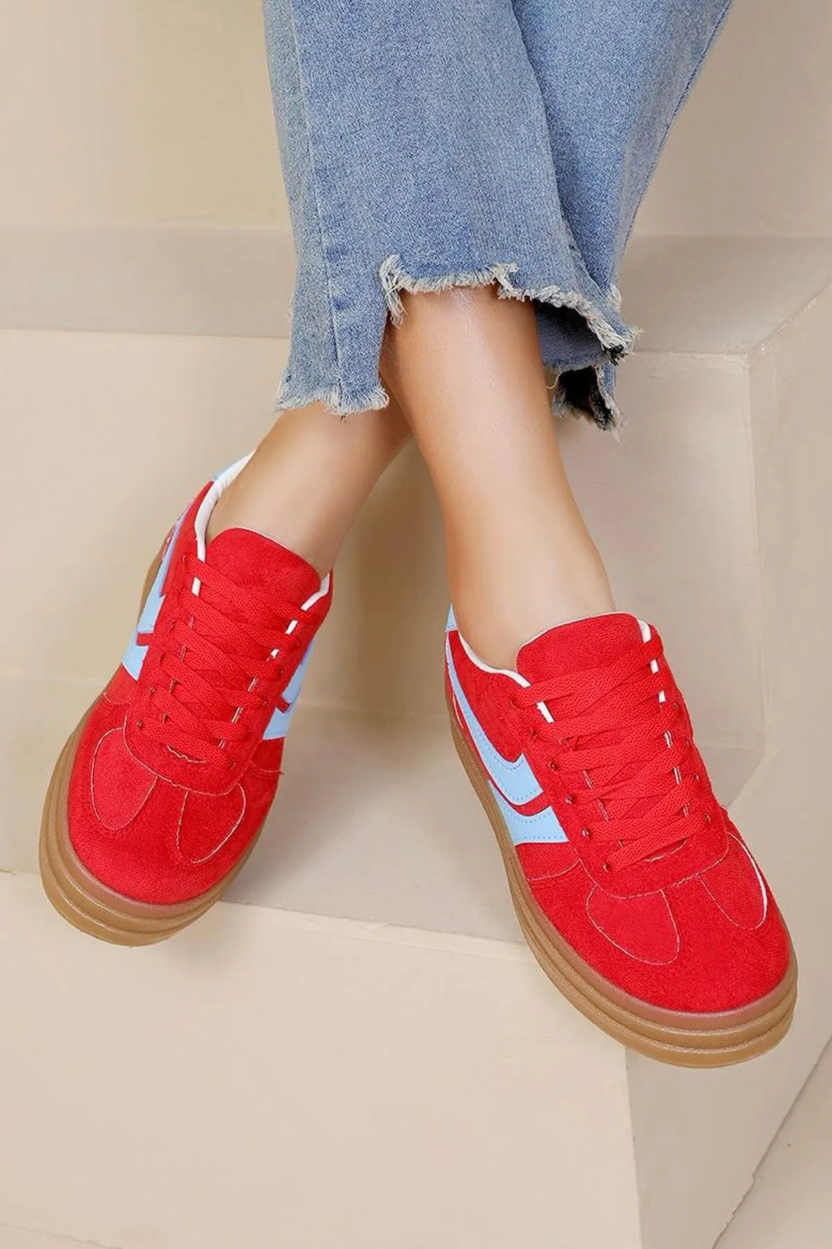Suede Lace Up Gum Sole Trainer