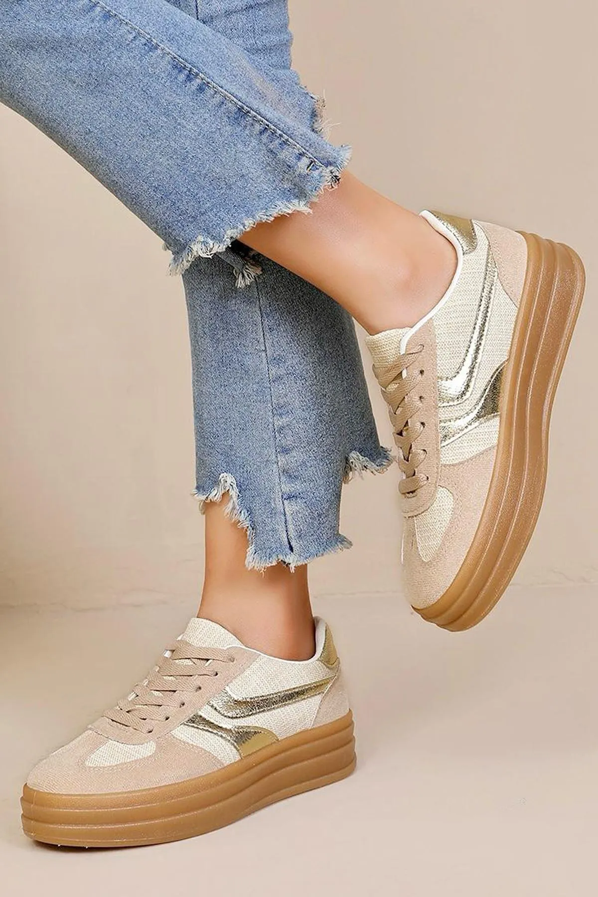 Suede Lace Up Gum Sole Trainer