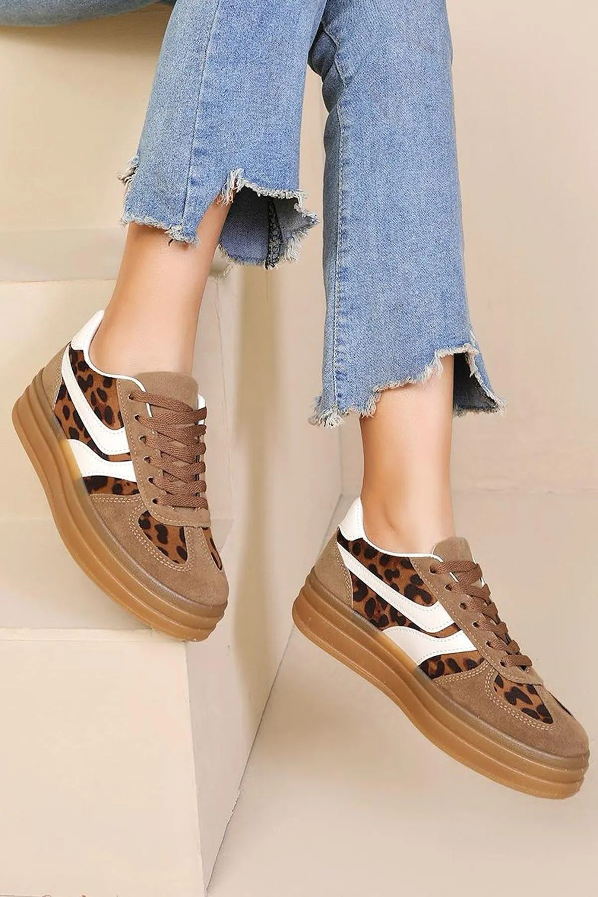 Suede Lace Up Gum Sole Trainer