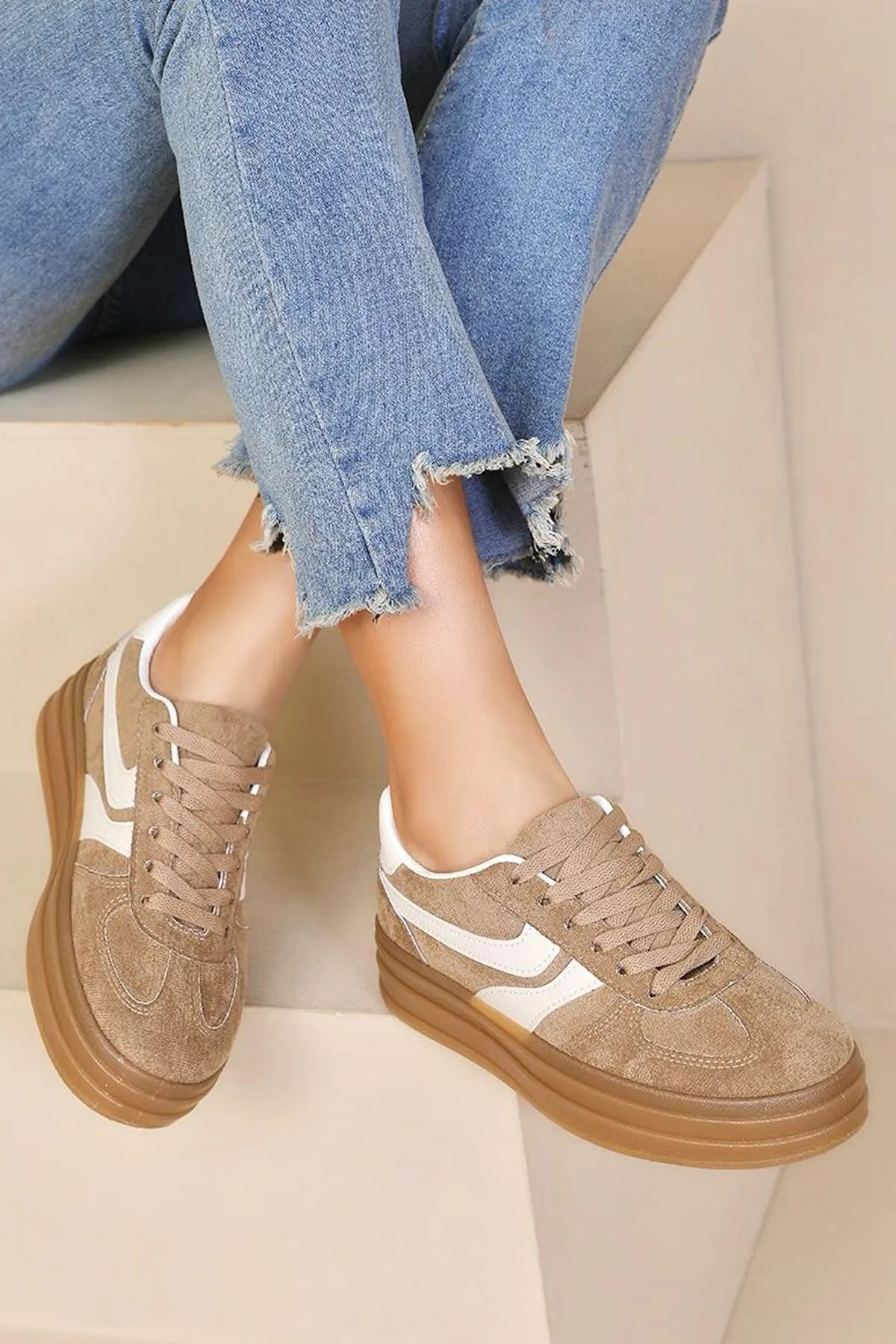 Suede Lace Up Gum Sole Trainer