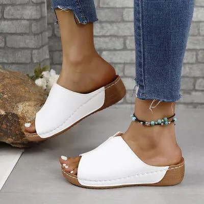 Sunny Strides Open Toe Low Heels Womens Sandals
