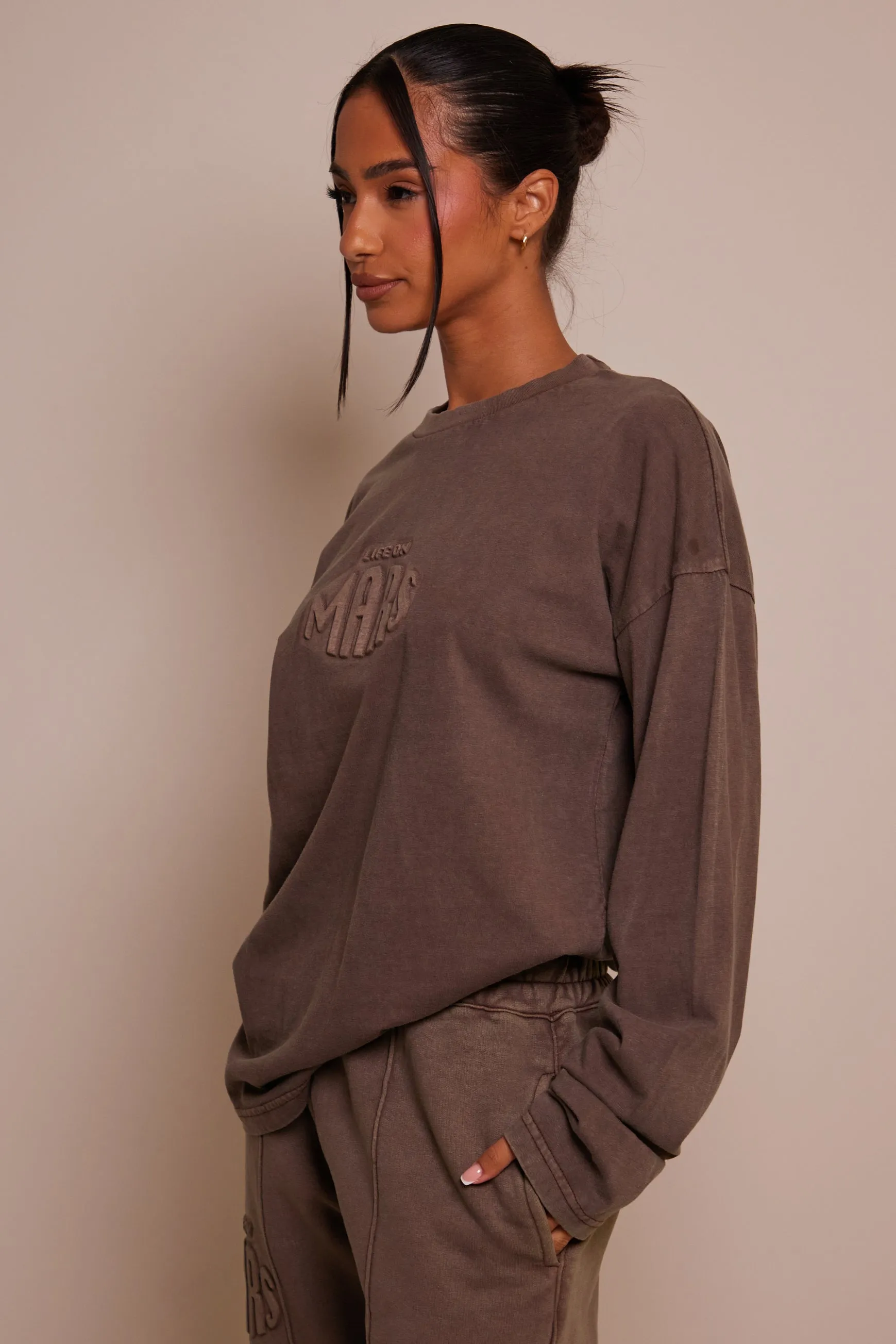The Embossed Long Sleeve T-shirt - Chocolate Brown
