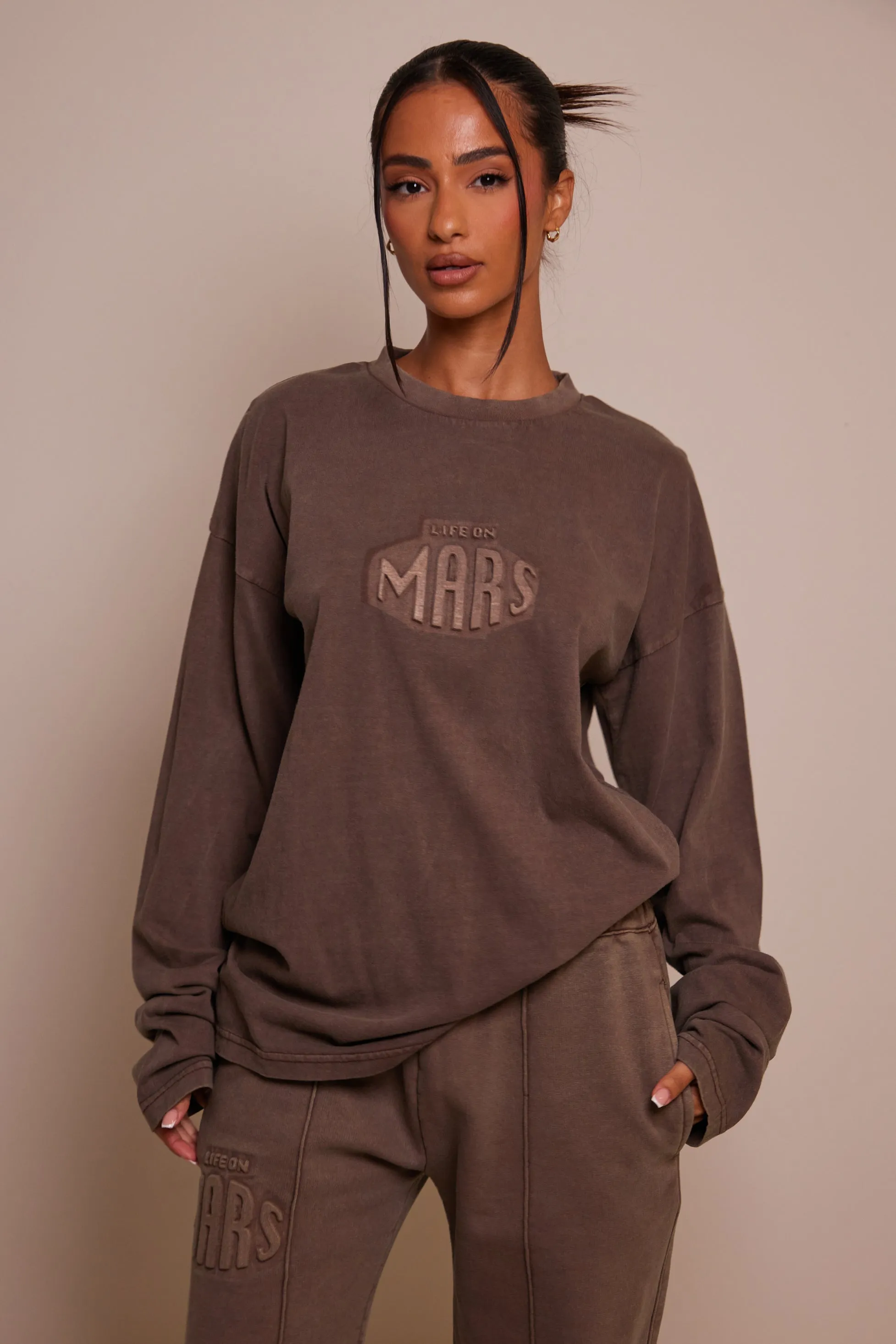 The Embossed Long Sleeve T-shirt - Chocolate Brown