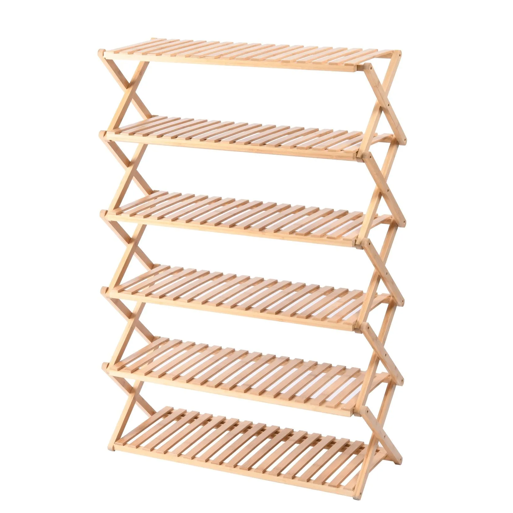 Vivonne 6-Tier Bamboo Shoe Rack, Natural and Sturdy Foldable Storage