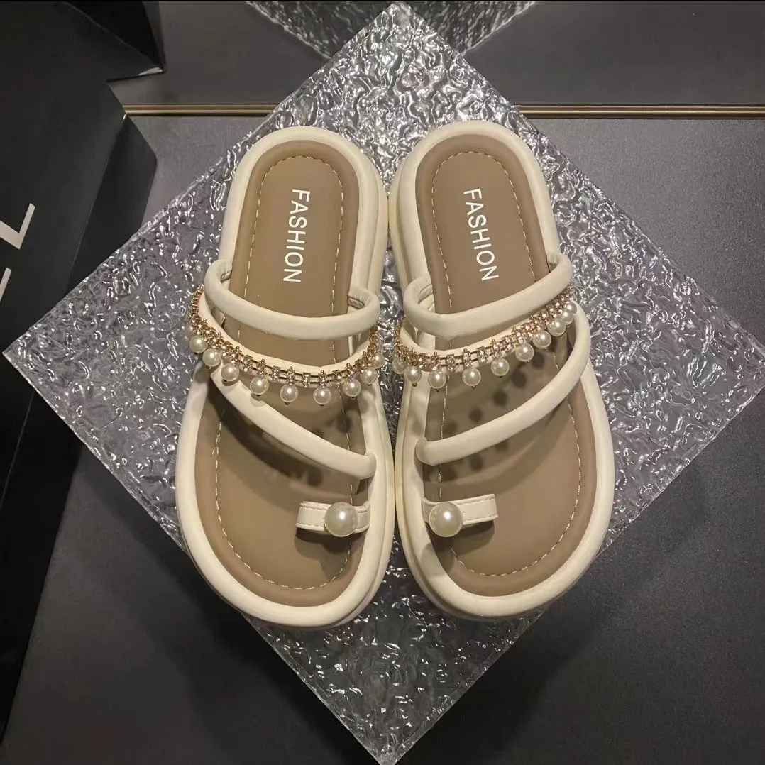 Wholesale Toe Pearl Chain Thick Sole Versatile Sandals
