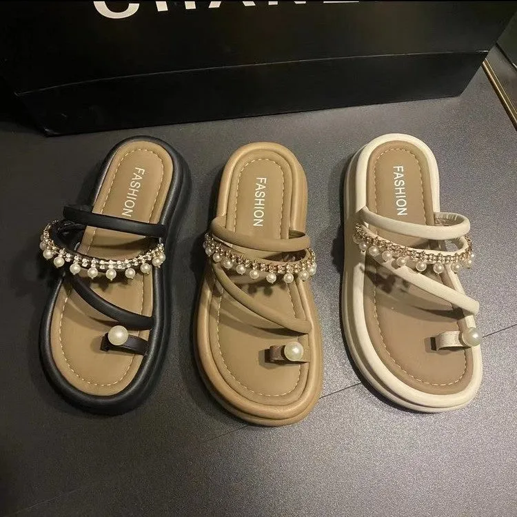 Wholesale Toe Pearl Chain Thick Sole Versatile Sandals