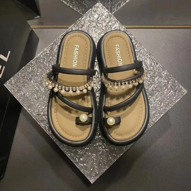 Wholesale Toe Pearl Chain Thick Sole Versatile Sandals