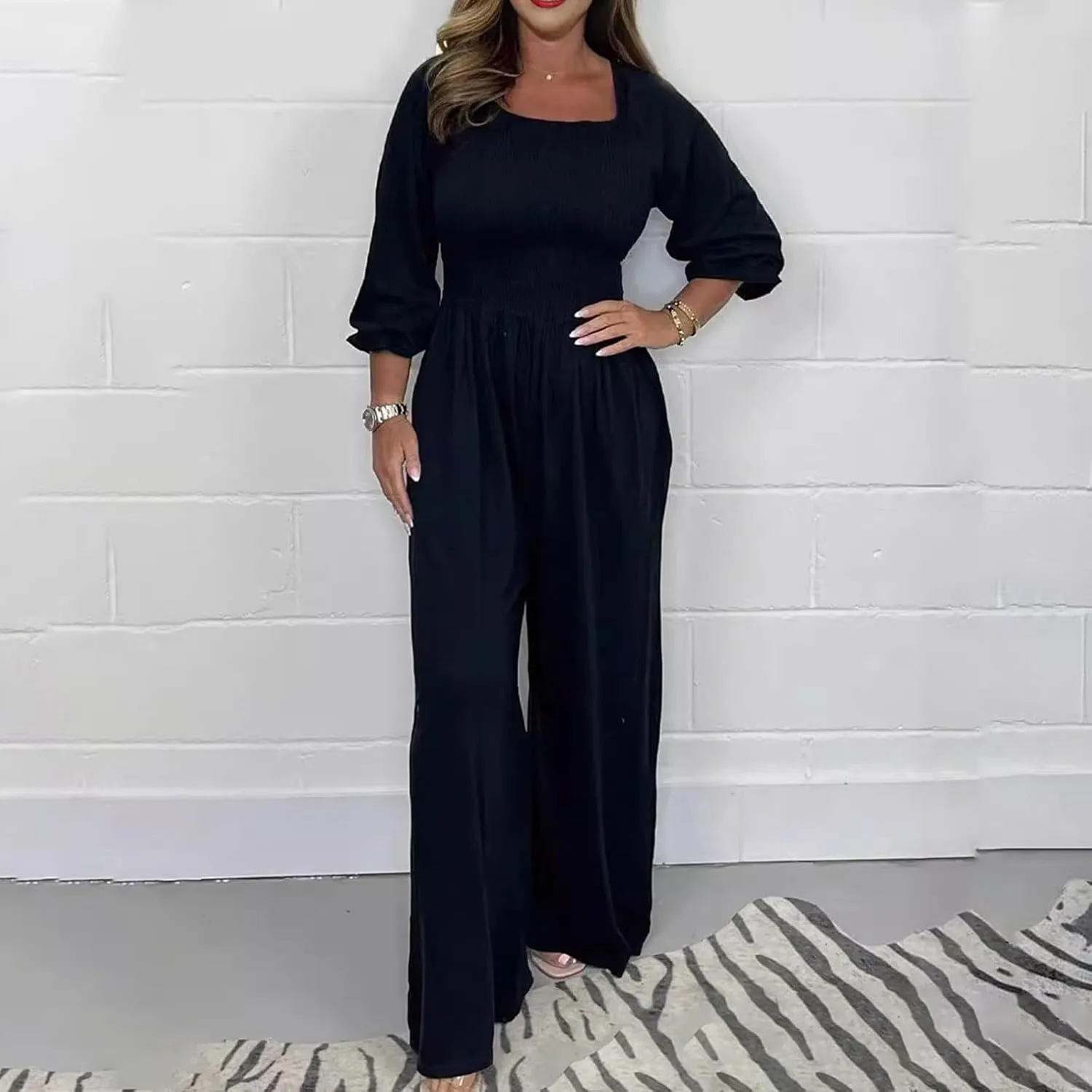 Women's Casual Elastic Waist Sleeve Drape Wide Leg Jumpsuit Jumpsuits for Women Party Sexy