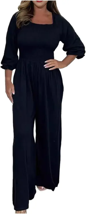 Women's Casual Elastic Waist Sleeve Drape Wide Leg Jumpsuit Jumpsuits for Women Party Sexy